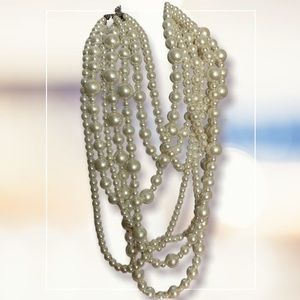 Multi Strand Faux Pearl Statement Necklace